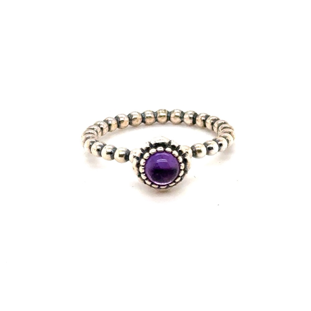 Pandora Sterling Silver Purple Amethyst Beaded Bubble Ring 190854AM Size 7.5 56